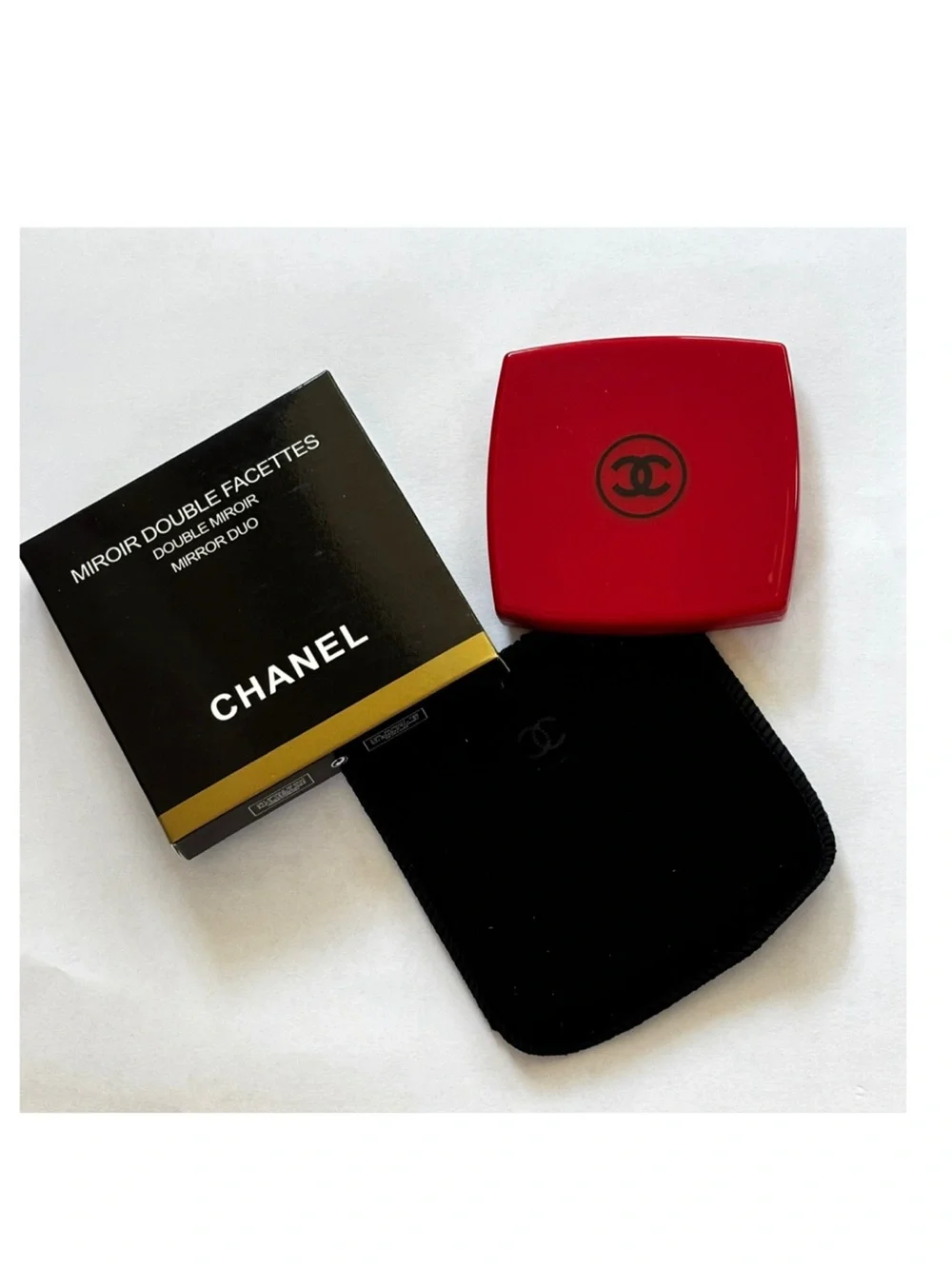 New CHANEL Red and Black Double-Sided Compact Mirror